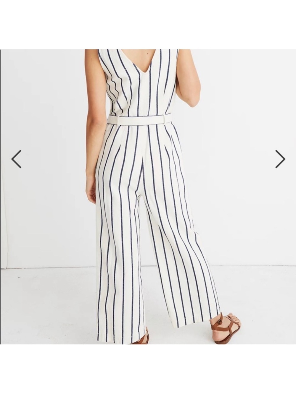 Madewell Striped Linen Blend Jumpsuit XXS | Tie Waist Wide Leg | Structured - Picture 3 of 7